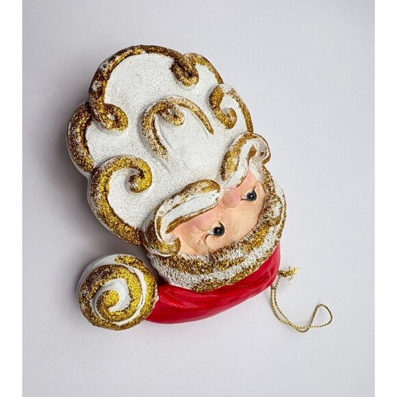 Santa Claus Face Christmas Tree Ornament with Glitter Accents & Red Hat - Picture 4 of 6